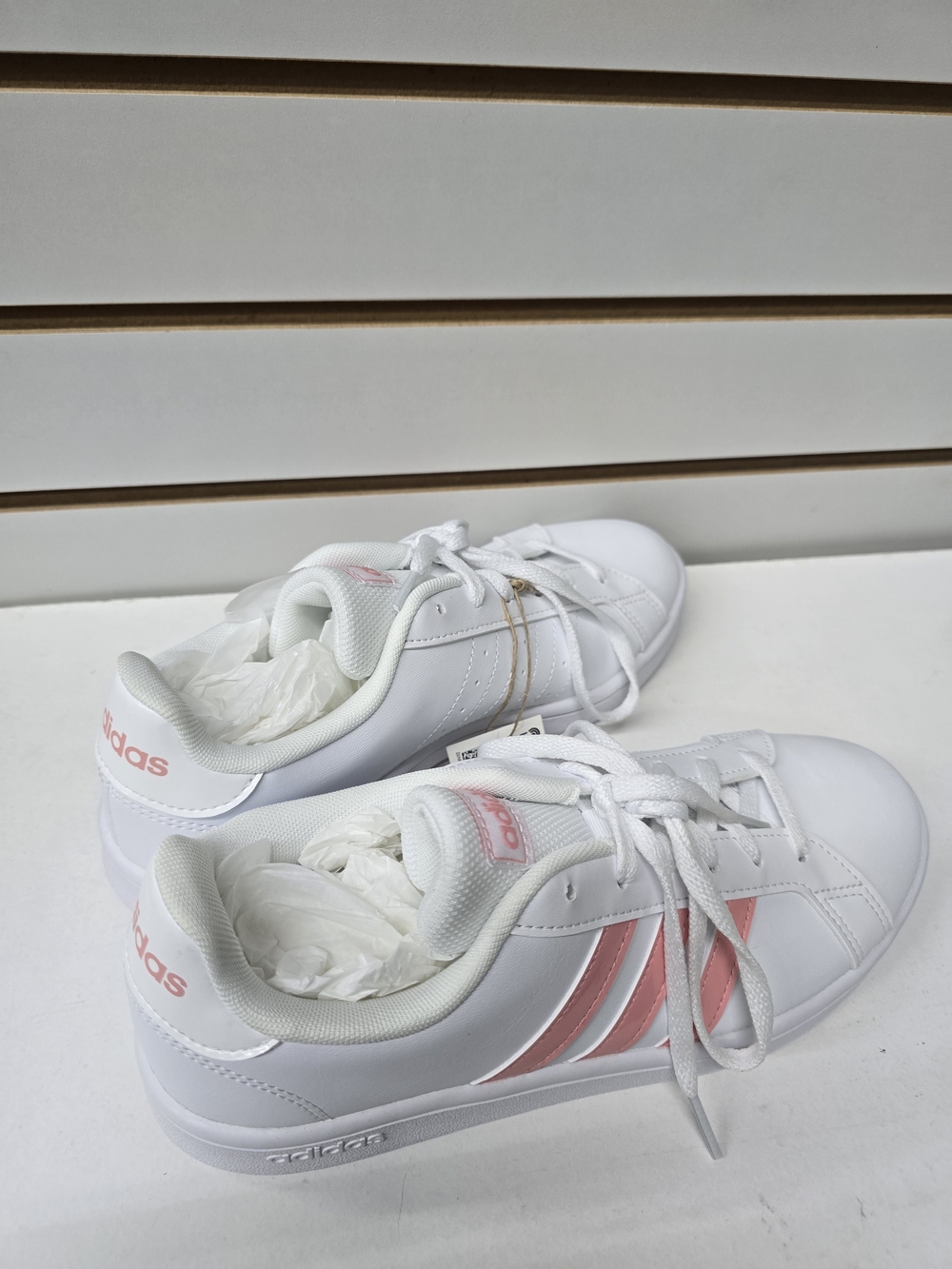 Adidas Women's White Sneakers with Pink Stripes